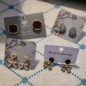 Assorted Fashion Earring Set — Gold Tone with Black, White & Clear Accents